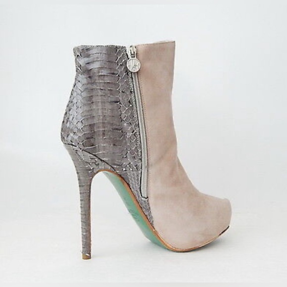 Luxury Green Bottom Chaneli Womens Feather Suede Snakeskin Ankle Boots - Picture 1 of 10